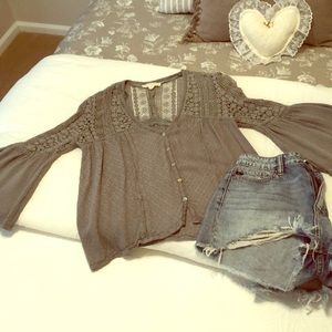 VICI Sage Colored Crochet Blouse